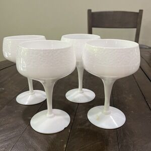 Old Morgantown Solid White Vision Flower Etched Saucer Champagne Glass Set Of 4‎